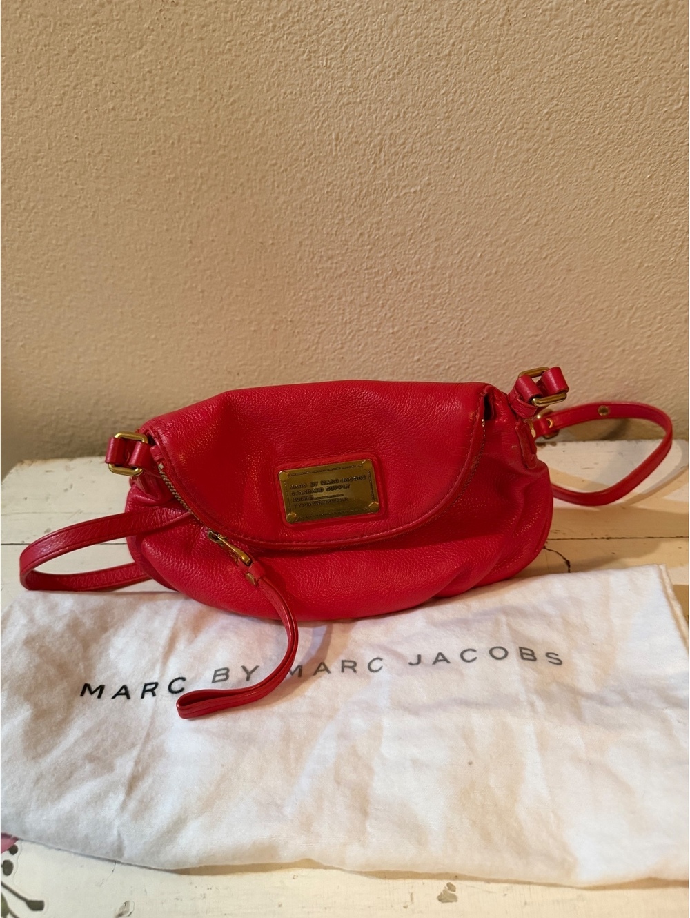 Marc by Marc Jacobs Red Leather Crossbody Bag with Gold Hardware